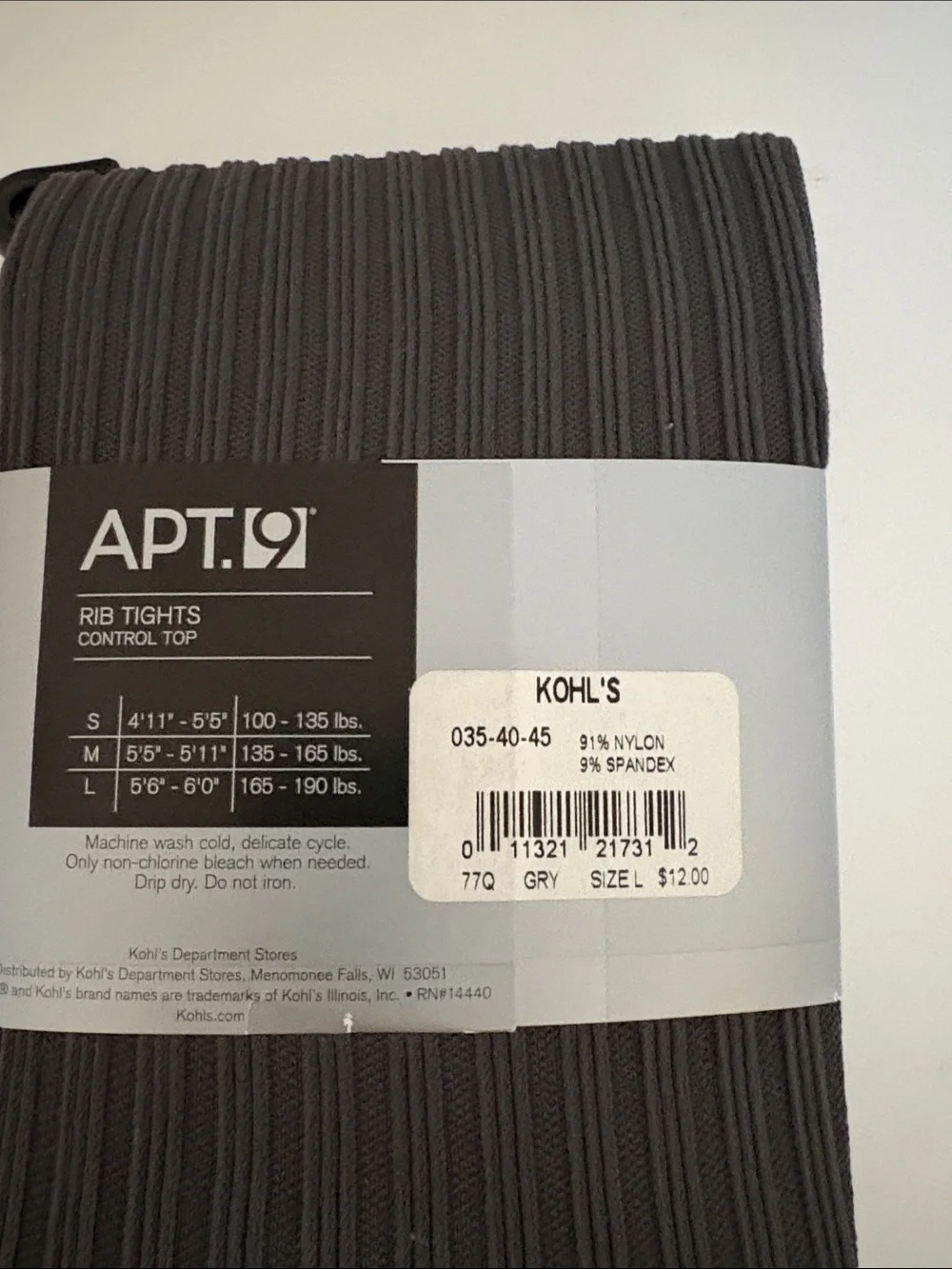 Apt. 9 Ribbed Control Top Tights - Charcoal Gray